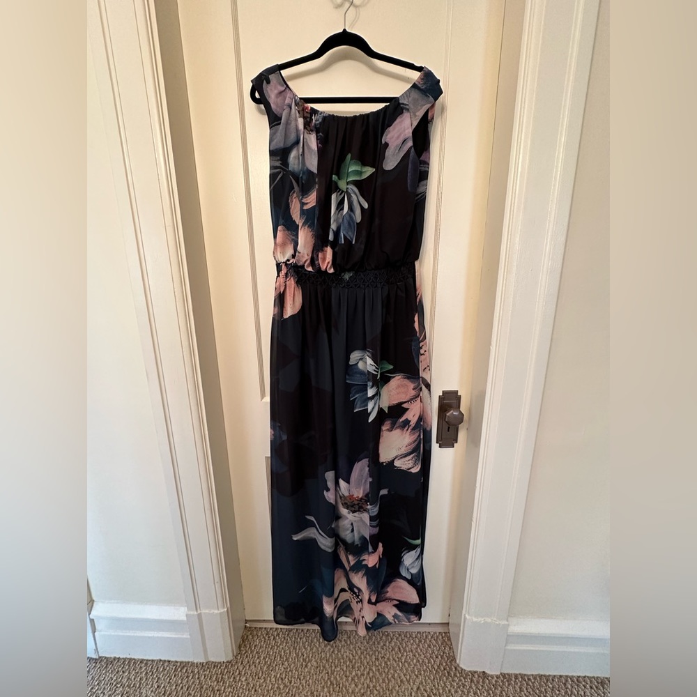 Navy floor length floral dress